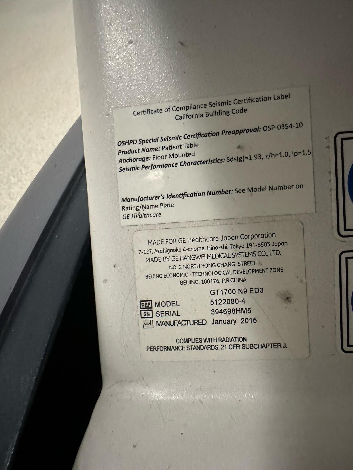 GE Optima CT580 RT Image